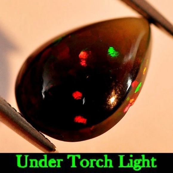 Natural Fire Red Black Opal 1.99 Ct Pear Cabochon 11.8x8.9 Mm Gemstone - Picture 2 of 3
